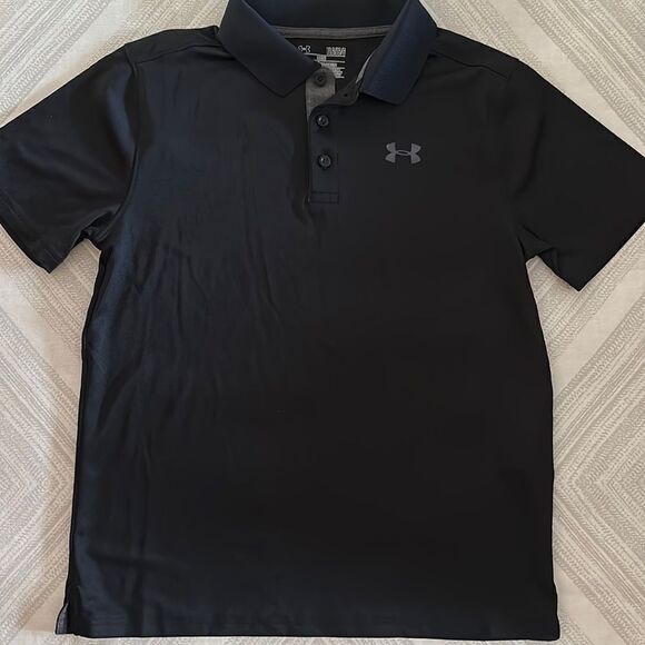 Under Armour Boys Black Collared Short-sleeve Shirt - Picture 1 of 6